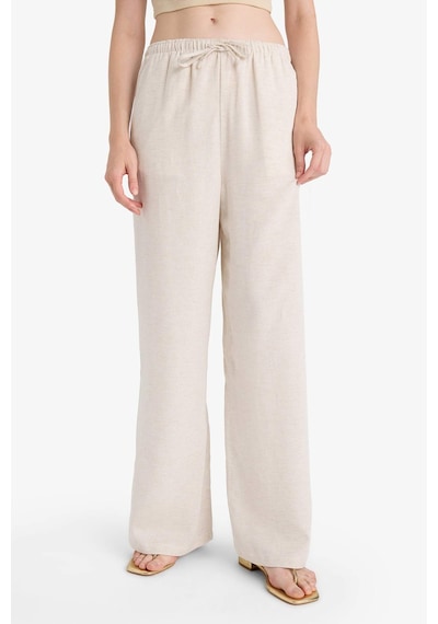 Defacto Wide Leg Cepli Yüksek Bel Standart Boy Keten Karışımlı Pantolon F5024ax25aubg155 Bej