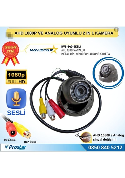 Mikrofonlu Ahd 1080p Ve Analog Pal Dönüşümlü Gece Görüşlü Mini Metal Dome Araç Kamerası
