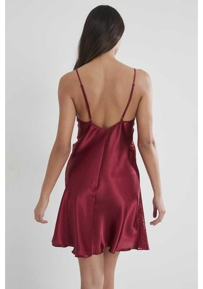 Pierre Cardin Bordo Saten Güpürlü Gecelik 624 Bordo