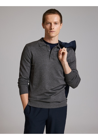 Pierre Cardin Antrasit Melanj Slim Fit Düğmeli Polo Yaka Basic Triko Kazak 50333894-vr081