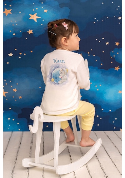 Pia Baby İsimli Erkek Çocuk Pijama Takımı %100 Pamuk Penye İsme Özel Baskılı Kişiselleştirilebilir Pijama Seti 20935m14pi Krem