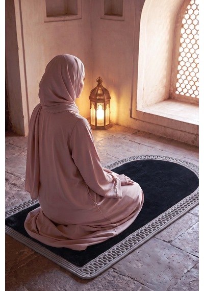 Merplush Mihraplı Peluş Seccade 75x130 Cm Süet Taban Yıkanabilir Yumuşak Namaz Halısı Siyah - Gri