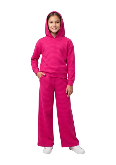 New Kids Kız Takım Çocuk Kapşonlu Uzun Kol Fuşya Detaylı Kız Takım -91231