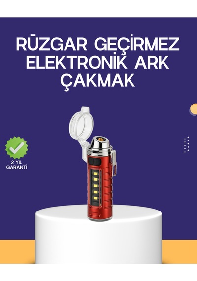 Usb Şarjlı Rüzgar Geçirmez Elektrikli Çakmak El Fenerli Çok Renkli