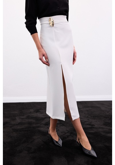 Sateen Gold Yan Aksesuarlı Etek - Ekru-136886 Ekru