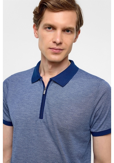 Süvari Lacivert Slim Fit Baskılı Polo Yaka Tişört