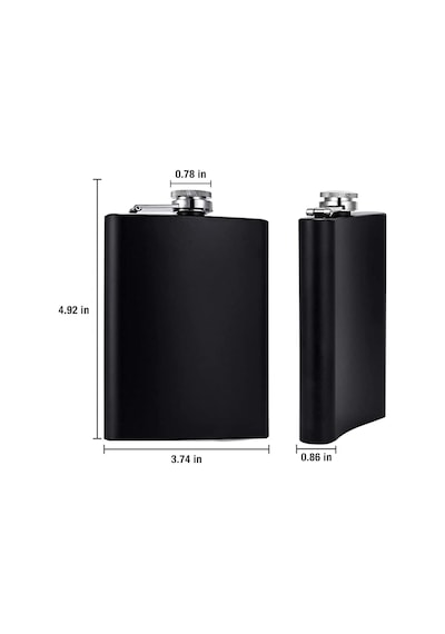 Perlotus 7 Oz- 235 Cc Hunili Cep Tipi Mat Siyah Çelik Viski İçki Likör Matarası Siyah
