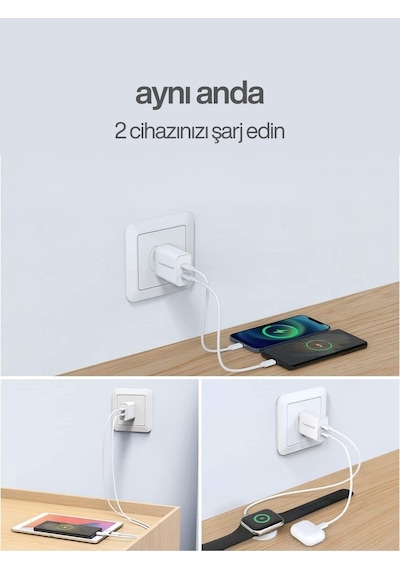 Dünya'da İlk Tek Adaptör Çift Giriş 27w Lightning To Type-c Pd Girişli Hızlı Şarj Cihazı