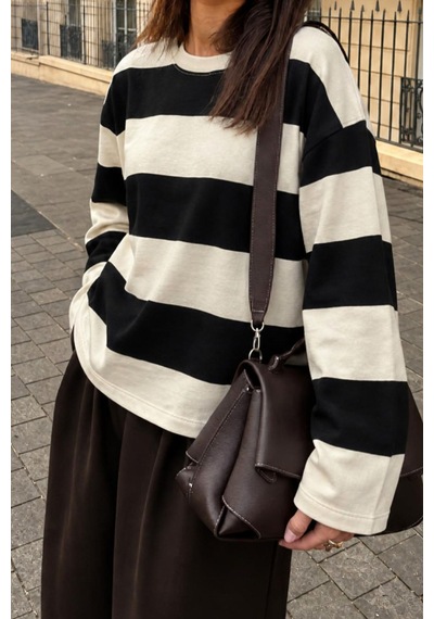 Hiccup Bıpantolon Kadın Oversize Çizgili Bisiklet Yaka Sweatshirt Çok Renkli 03