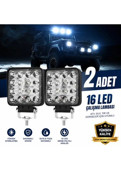 2 Adet 16 Ledli Çalışma Lambası 12-24v 48w Offroad Projektör Geri Vites Lambası Motosiklet Dorse Tır Traktör İş Makinesi Uyumlu 10,7 Cm 10,7 Cm 1,6 Cm