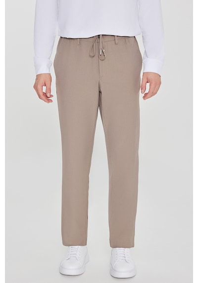 Erkek Vızon Slim Fit Dar Kesim Beli Bağlamalı Yan Cepli Pantolon Vizon