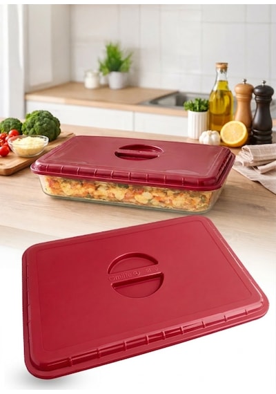 Kırmızı Renk Dikdörtgen Borcam Kapağı Sızdırmaz Plastik Malzeme İle Üretilmiş Esnek Ve Dayanıklı Kapak Gıda Saklama Ve Taşıma İçin Uygun Pratik Kullanımlı Yedek Kapak Diğer