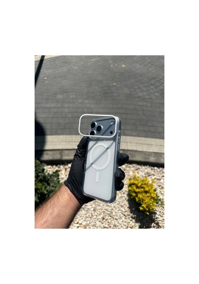 Metal Kamera Standlı Sert Mavi Şeffaf Kılıf Beyaz - 924133460 Beyaz