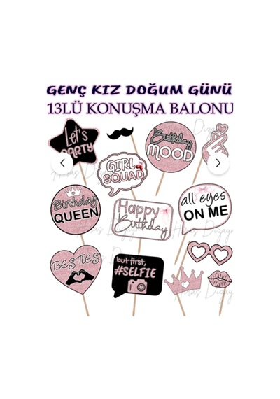 Pembe Simli Görünümlü Doğum Günü El Pankartı Seti 13 Parça Fotoğraf Aksesuarı