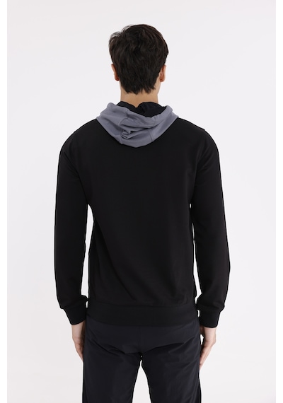 Rowinger Kanguru Cepli Ayarlanabilir Kordonlu Ribana Manşetli Rahat Kesim Kapüşonlu Sweatshirt Black