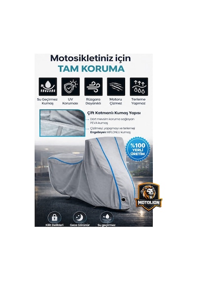 Arora Cg 150 Gri-mavi Dikişli Kilitli Motor Brandası Motosiklet Örtüsü