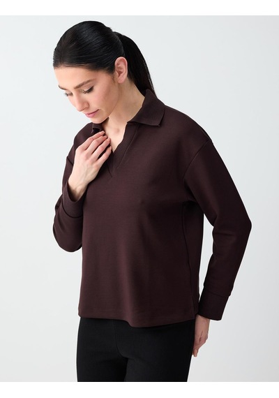 Jimmy Key Jimmy Key Acı Kahve Polo Yaka Uzun Kollu Modal Örme Sweatshirt 6sw235626803 Kahverengi
