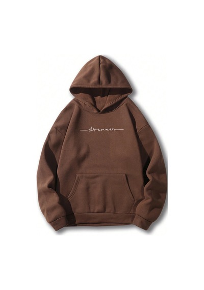 Dreamer Baskılı Oversize Sweatshirt Kahverengi