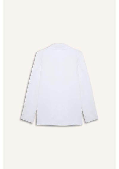 DeFacto Oversize Geniş Kalıp Keten Karışımlı Beyaz Blazer Ceket Z2536AZ25SPWT34 Beyaz