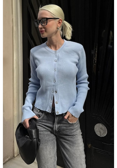 Madmext Bebe Mavisi Çıt Kapamalı Triko Kadın Hırka Mg2579 Bebe Mavisi
