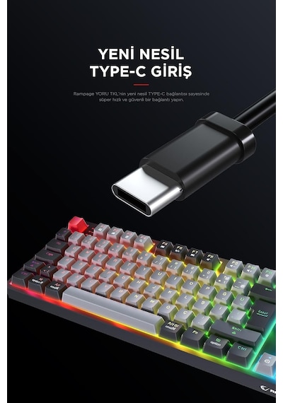 Yoru Tkl Type-c Outemu Rgb Red Swich Mekanik Oyuncu Klavyesi- Gri/siyah