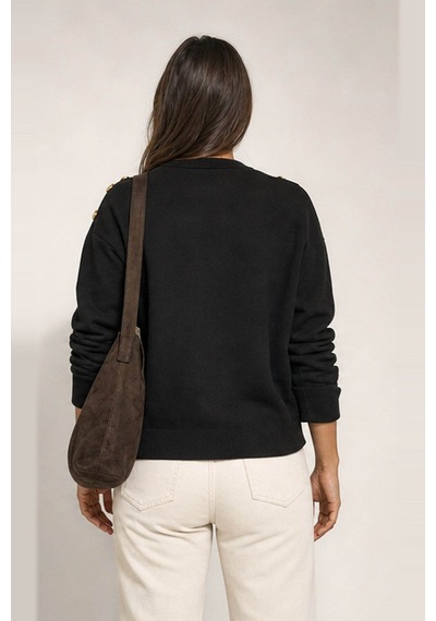 Fashion Friends Düğme Detaylı Siyah Kadın Kazak 26k0039k1