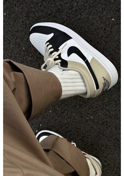 Nike Air Jordan 1 Low Leather Sneaker Hakiki Deri Erkek Spor Ayakkabı Siyah Krem Krem