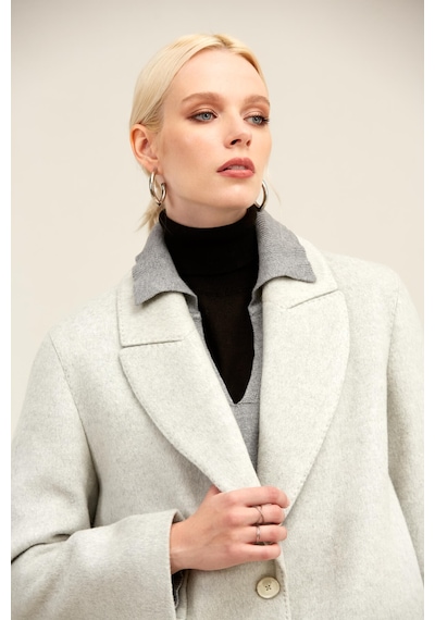 Hatemoğlu Gri Regular Fit Ceket Yaka Kaşe Oversize Manto