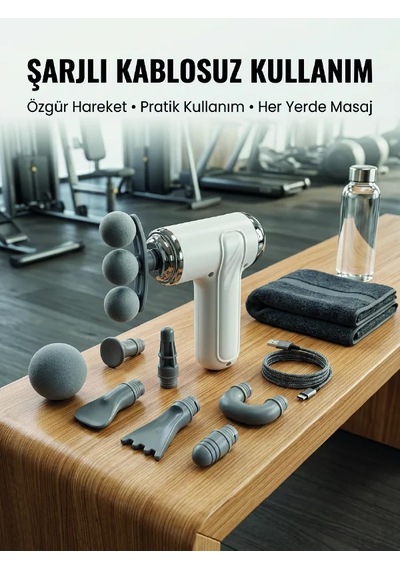 Taşınabilir Şarjlı Masaj Tabancası Derin Doku Masajı İçin 8 Başlıklı Profesyonel Cihaz