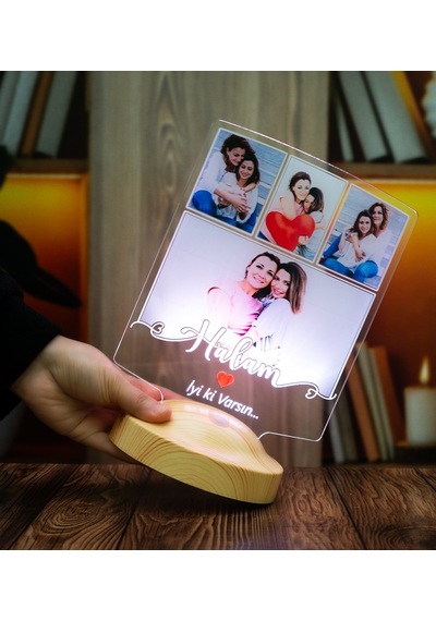 Hala Ya Özel Fotoğraflı Led Lamba Halam Yazılı Hala Yeğen Hediyesi Anlamlı Hediye