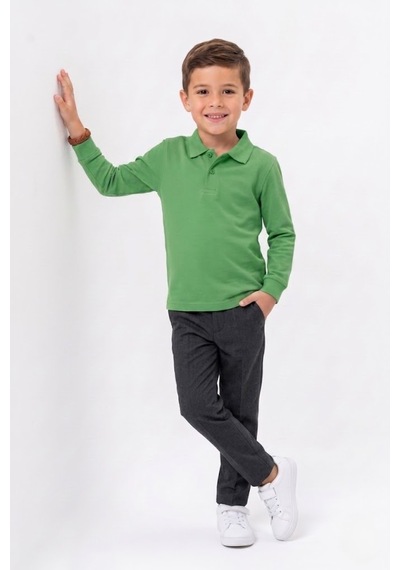 Nacar Store Unisex Çocuk Uzun Kollu Polo Yaka Lakost Okul Tişörtü Fıstık Yeşil