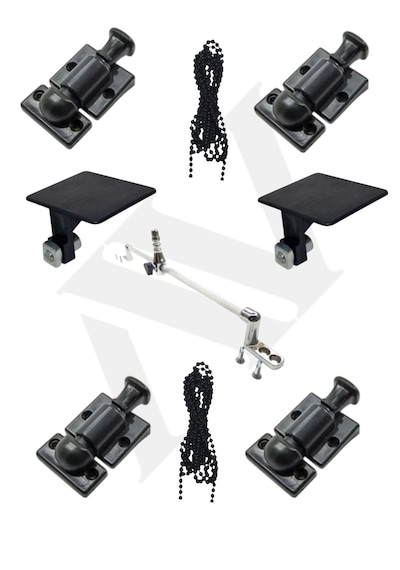 Cam Balkon Aksesuar Seti 4 Lü Kilit + 2 Çıkış Kapağı + 4 Metre Zincir İp + Stoplama Aparatı + Montaj Vidaları