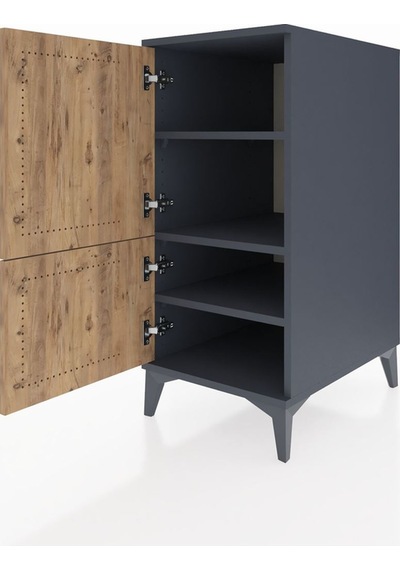 Kronos Komodin 3 Raflı 2 Kapaklı 44x59x96 Antrasit-çam Antrasit