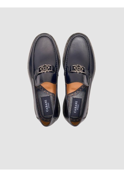Cabani Hakiki Premimum Deri Lacivert Erkek Metal Tokalı Loafer Lacivert