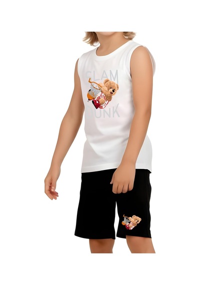 Fyk Kids Erkek Çocuk Slam Dunk Baskılı Alt-üst Takım Beyaz