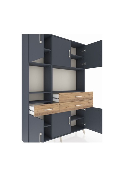 Arges Dolap 9 Raflı 3 Çekmeceli 6 Kapaklı 132x30x195 Antrasit-antrasit/çam Antrasıt/atlas Çam