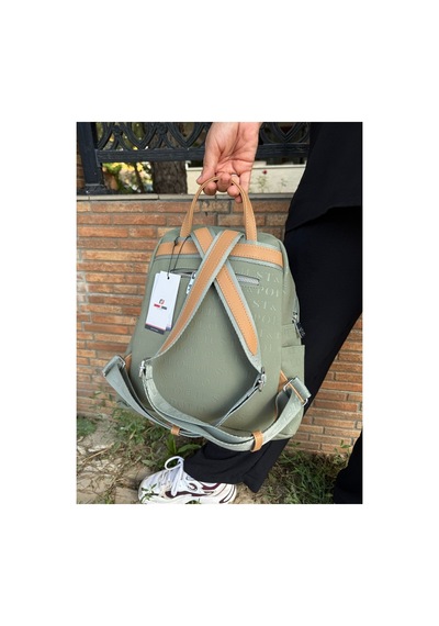 Just Polo Orijinal Kadın Baskılı Büyük Boy Sırt Çantası Yeşil - Camel