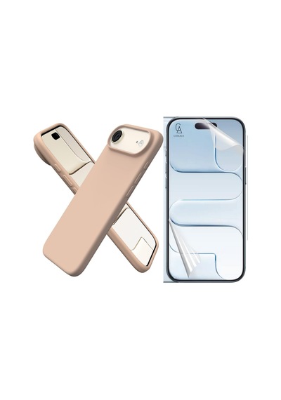 Apple Uyumlu iPhone 17 Air Içi Kadife Lansman Kılıf Ve Seramik Tam Kaplayan Cam Ekran Koruyucu Desert Gold
