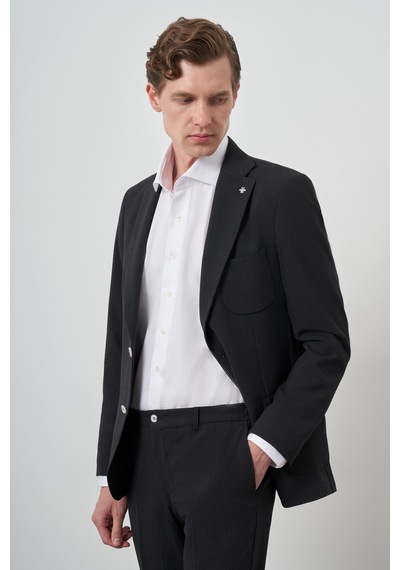 Morven Erkek Siyah Trend Çizgili Slim Fit Mono Yaka Takım Elbise 25ms001018001 Siyah