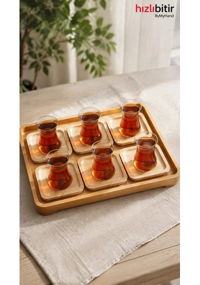 Bymyhand Bambu Doğal Ahşap Kare Bardak Altlığı 6'lı Set 10 X 10 Cm