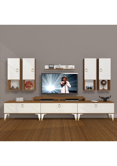 Decoraktiv Ekoflex 8da Mdf Gold Tv Ünitesi Tv Sehpası Ceviz - Beyaz