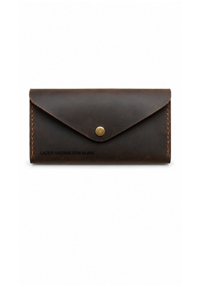 Craft & Luna Hakiki Deri Clutch El Çantası El Yapımı Telefon Bölmeli Portföy Kişiselleştirilebilir Kahverengi