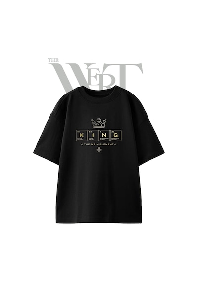 Thewert King Element Tasarım Baskılı Ünisex Siyah Oversize T-shirt