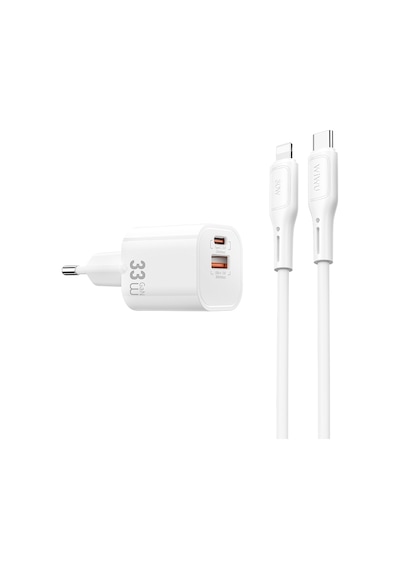 Wiwu Wi-g018 Cube Serisi Type-c To Lightning Gan Tech Pd Hızlı Şarj Kablolu Şarj Seti 33w Beyaz