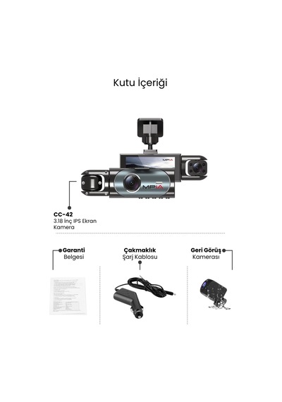 1080p Wi-fi Araç Kayıt Kamerası G-sensor 3 Lensli Hareket Algılama 3.18 İnç 4k 64 Gb Kart