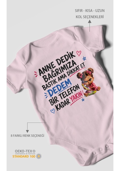 Morivokids Anneye Ve Dedeye Özel Kısa Kollu Bebek Body %100 Pamuk Bebe Pembe