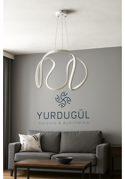 Modern Yağmur Model Led Avize Beyaz Kasa 3 Renk Işık Seçenekli Dekoratif Tasarım .