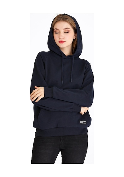 MMetalic Kadın Lacivert Renk Kapüşonlu Basic Örme Sweatshirt
