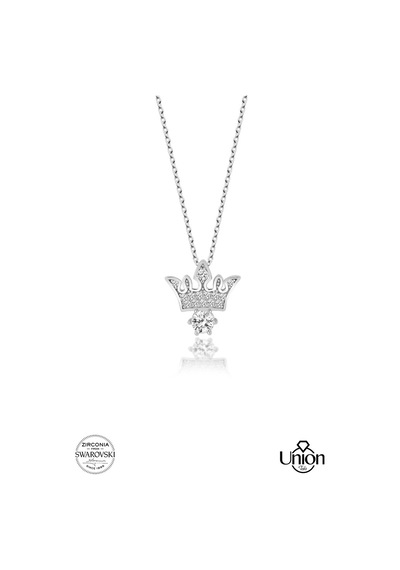 Union Swarovski Zirconia Kadın Taç Pırlanta Montür Gümüş Kolye