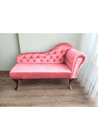 Ters Kol Dekoratif Bihter Koltuk Josefin Puf 110 Cm Ceviz Ayak Pembe
